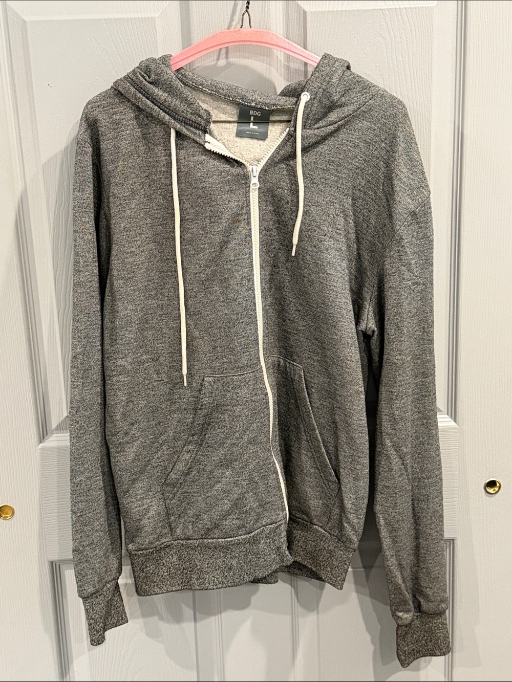 BDG Heather Gray Full-Zip Hoodie with Drawstrings